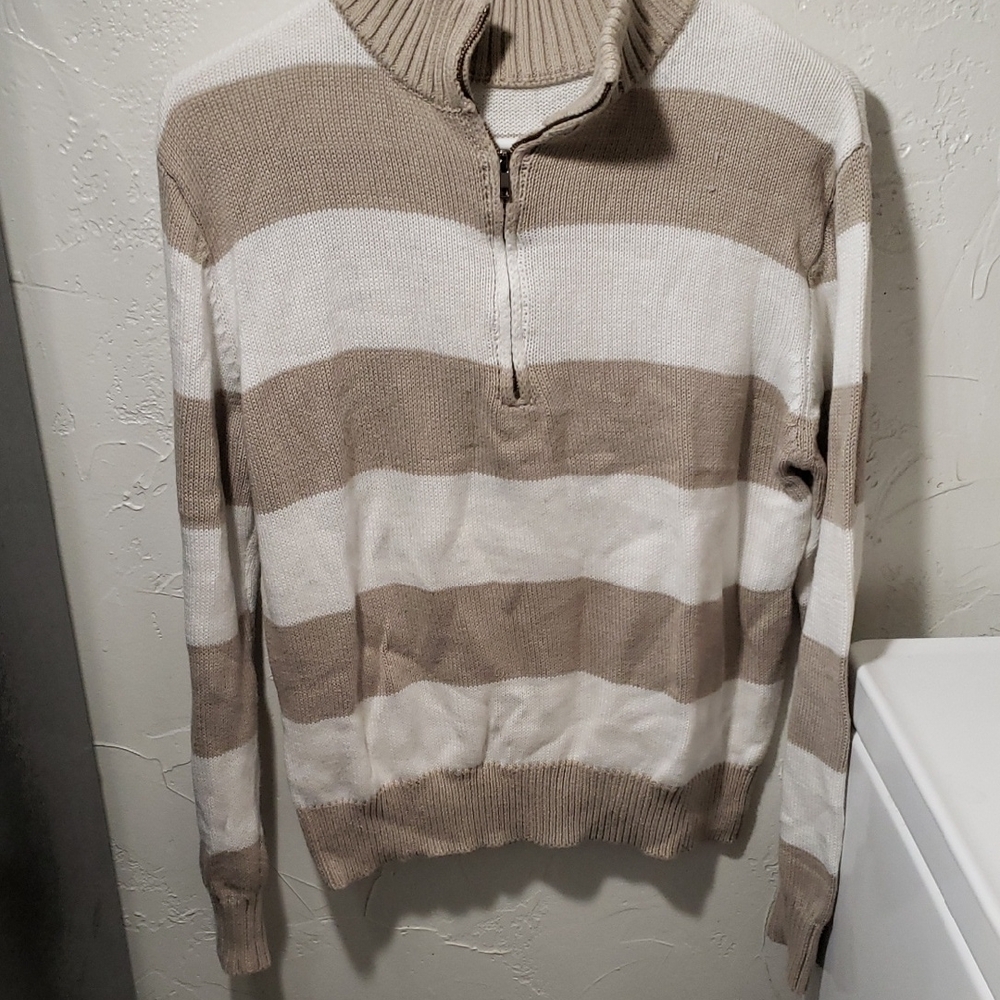Women's Striped Beige and White Sweater